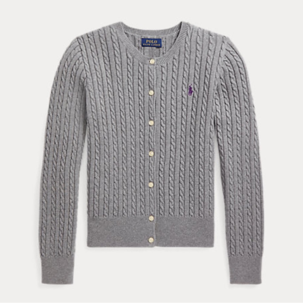 Ralph Lauren Toddler Girls Mini Cable Knit Cardigan | Gray | 3T